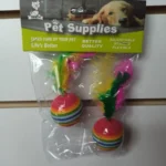 Juguete Para Gato Pelota Arcoíris Con Plumas Set X 2